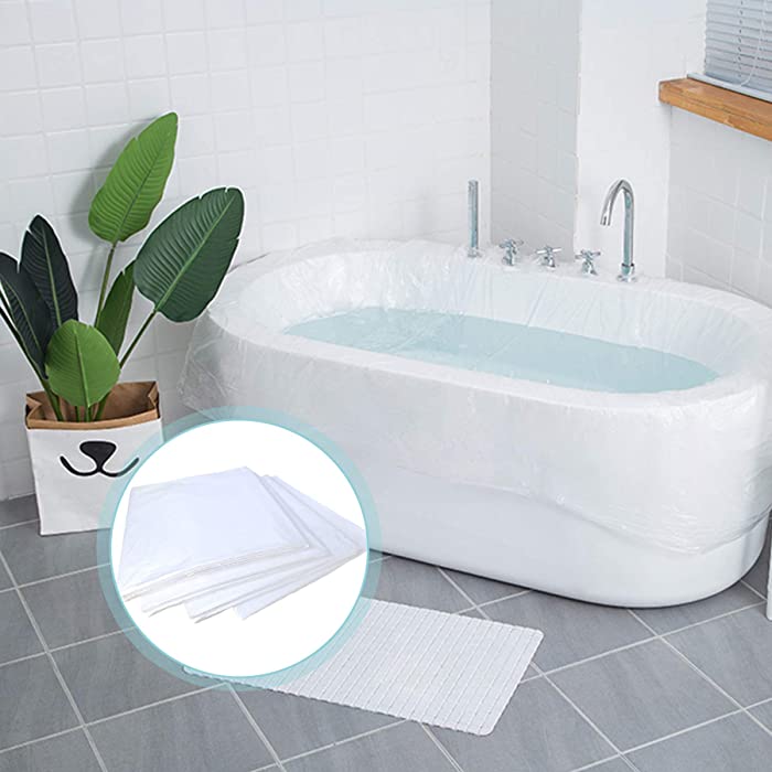 Saula Disposable Bathtub Liners Sheet Cover Large Bath Tub Film Plastic Bags Bathroom Accessories for Bathing in Hotel Travel Salon Spa Household Holiday Inn and Wooden Barrel 12 Pack