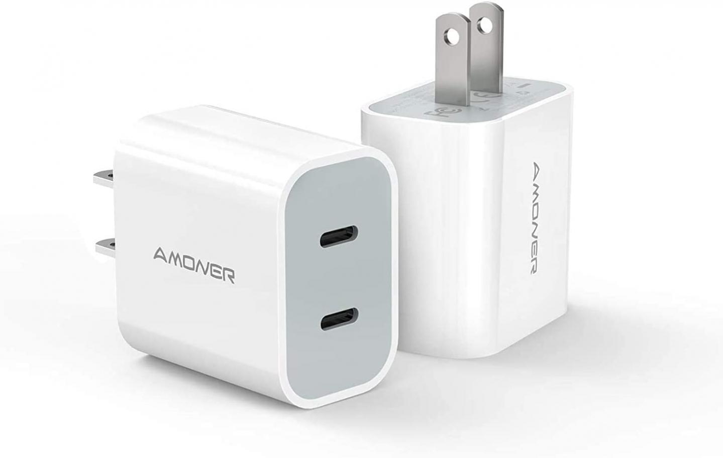 USB C Charger, Amoner 2Pack Type C Fast Charger, Dual Port 25W PD Fast USB C iPhone Wall Charger Compatible with iPhone 14/13/12/12 mini/12 Pro/12 Pro Max, iPhone 11/11 Pro/11 Pro Max, XR/XS/X/8