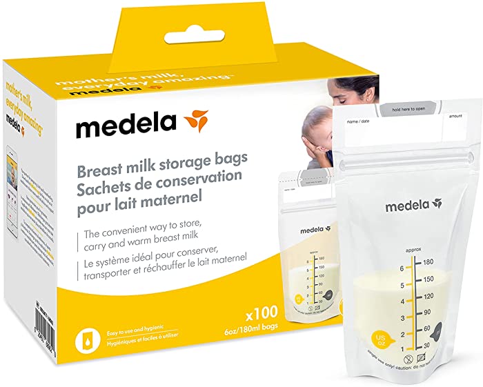 Medela Breast Milk Storage Bags, 100 Count, Ready to Use Breastmilk Bags for Breastfeeding, Self Standing Bag, Space Saving Flat Profile, Hygienically Pre-Sealed, 6 Ounce