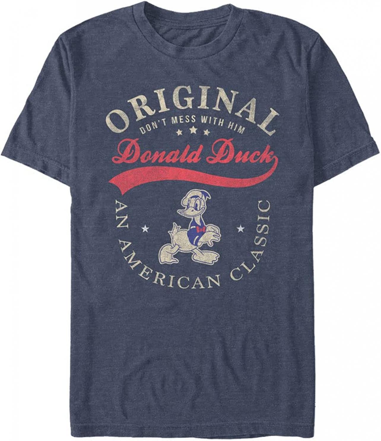 Disney Big & Tall Classic Mickey The One and Only Donald Men's Tops Short Sleeve Tee Shirt, Navy Blue Heather, 4X-Large Tall