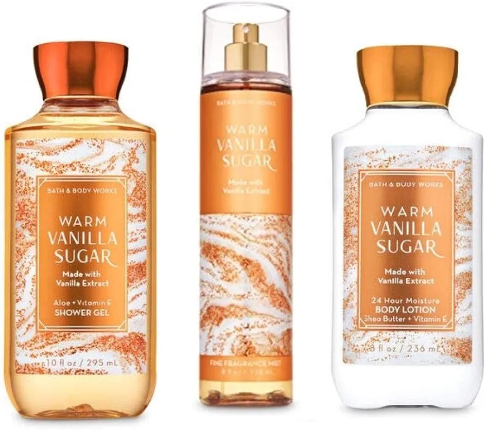 B & Body Works Warm Vanilla Sugar - Full Size Set - Shower Gel, Body Lotion, Fine Fragrance Mist