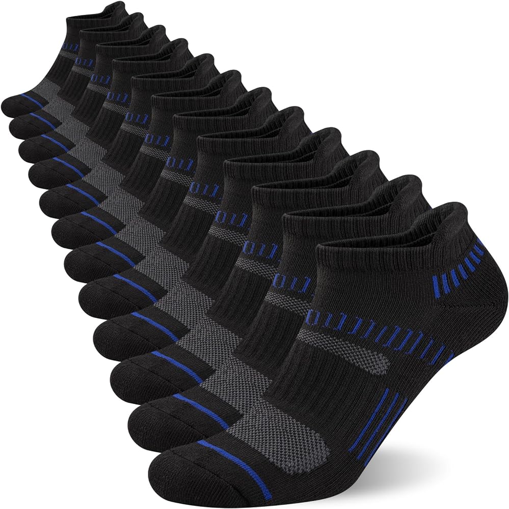 COOPLUS Mens Ankle Socks Athletic Cushioned Breathable Low Cut Tab With Arch Support - 6 Pairs