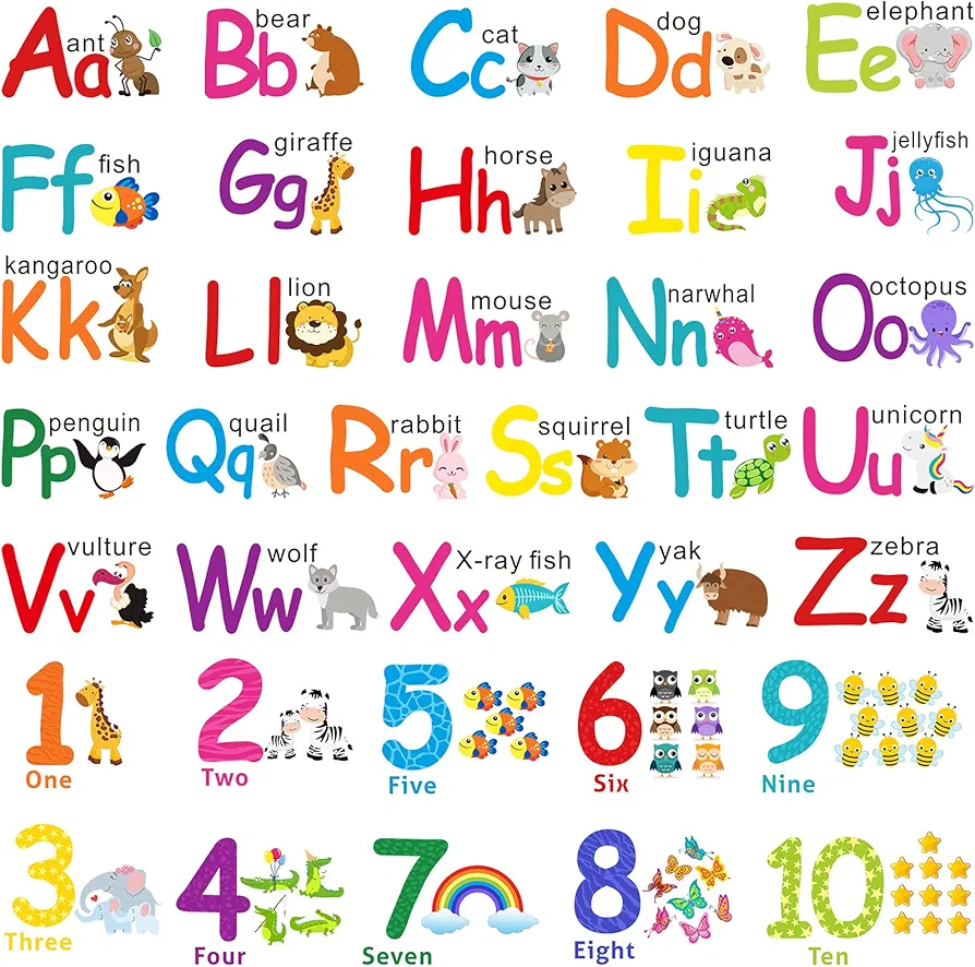 alphabet wall stickers kids toddler decors animal ABC stickers removable letters number decals girls boys nursery bedroom living room