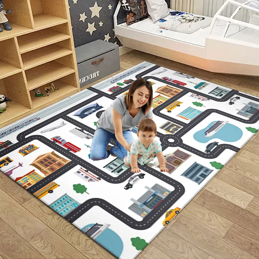 Kids Carpet Playmat Rug City Life Great for Playing with Cars Toys,Kid Rug Play Learn Area Rugs with Rubber Backing,Have Fun Throw Rug for Children's Rooms Bedroom Living Room Game Room 31×47 inch