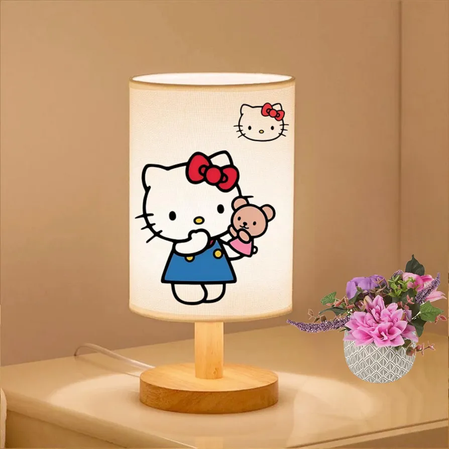 Hello Kitty Bedside Table Lamp for Bedroom,3-Color Dimmable LED Desk Lamps,Minimalism Nightstand Night Light for Girls Room,Desk Reading Lamp for Kids Room Living Office,Perfect Gifts for Kitty Fans