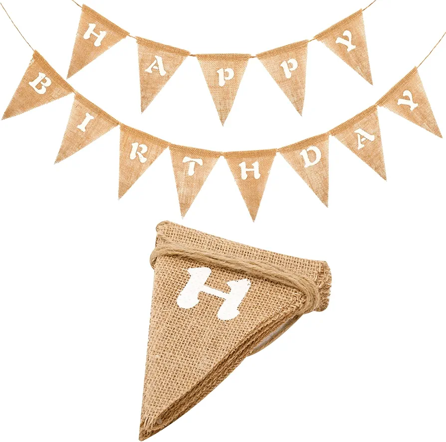 Happy Birthday Banner, Pre-strung Happy Birthday Burlap Banner, Rustic Birthday Banner, Happy Birthday Decorations for Fireplace, Mantle, Classroom, Office