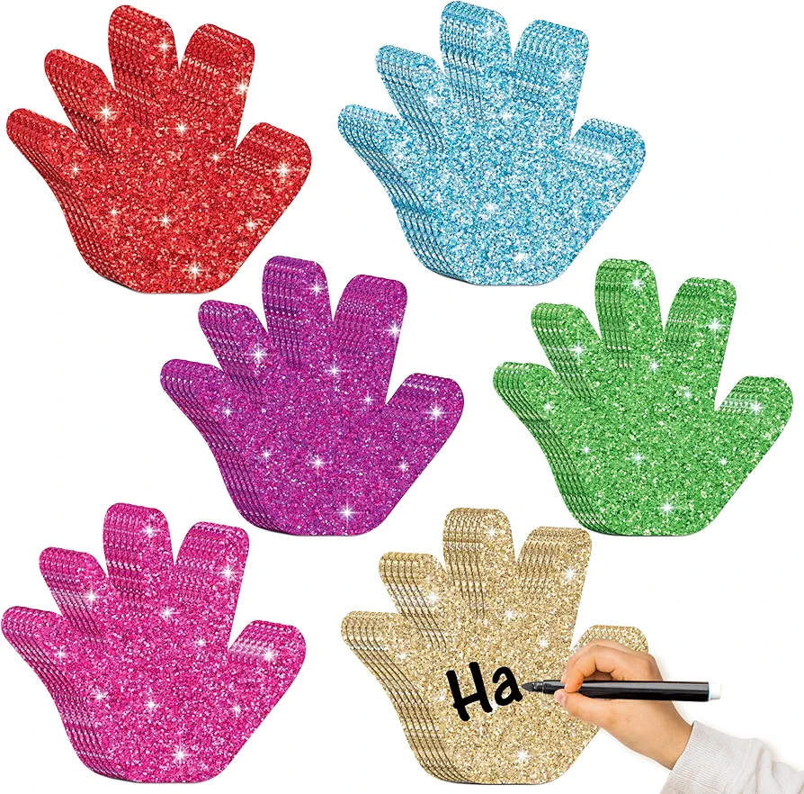 100Pcs Hand Cutouts Paper, Assorted Color Glitter Hand Shape Cut-Outs, Back to School Blank Creative Paper Cutouts for Kids Art Project Home School Classroom Decorations Bulletin Board Decor