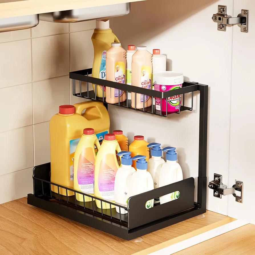 Under Sink Organizer 1 Pack,Pull Out Cabinet Organizer Shelf,Kitchen Bathroom Organizers and Storage with Sliding Drawer,Storage Shelves,Storage and organization for Home,Laundry Room,RV,Pantry,Spice