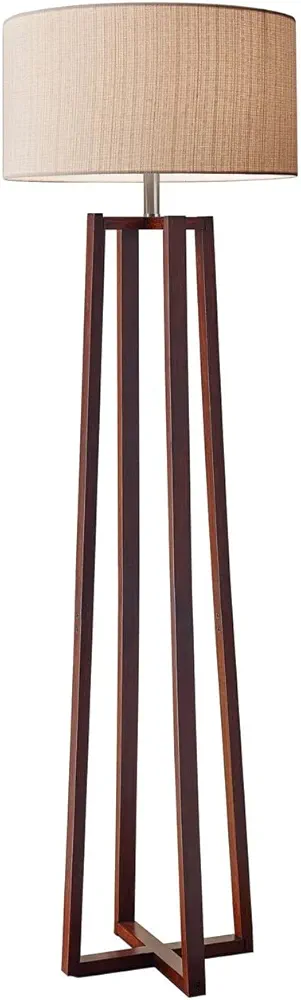 Adesso 1504-15 Quinn Floor Lamp, 60 in, 150 W Incandescent/CFL, Walnut Birch Wood, 1 Wooden Lamp , White