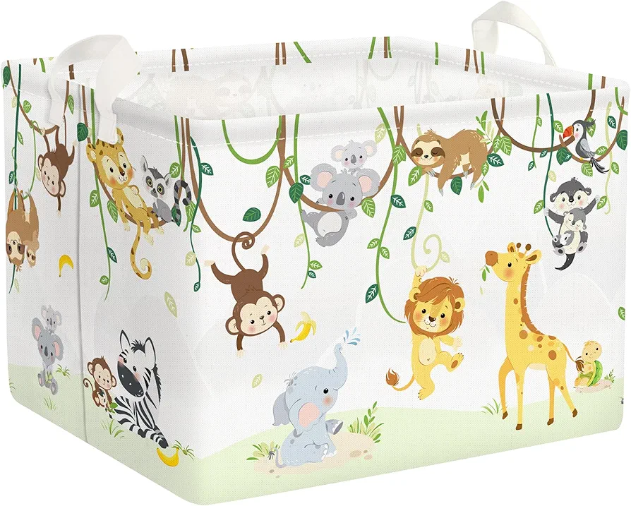 Clastyle Vine Woodland Animal Baby Basket Stuffers Toddler Gift Toy Chest Box Bin Organizer Nursery Room Decor Rectangle Elephant Giraffe Lion Clothes Book Storage Basket