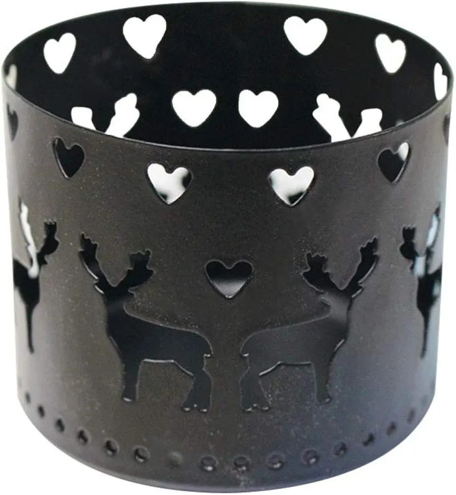 LIOOBO Christmas Romantica Elk Iron Tealight Candle Holder Cutouts Metal Candlestick Ornaments Desktop Decorative for Living Room Bedroom Black