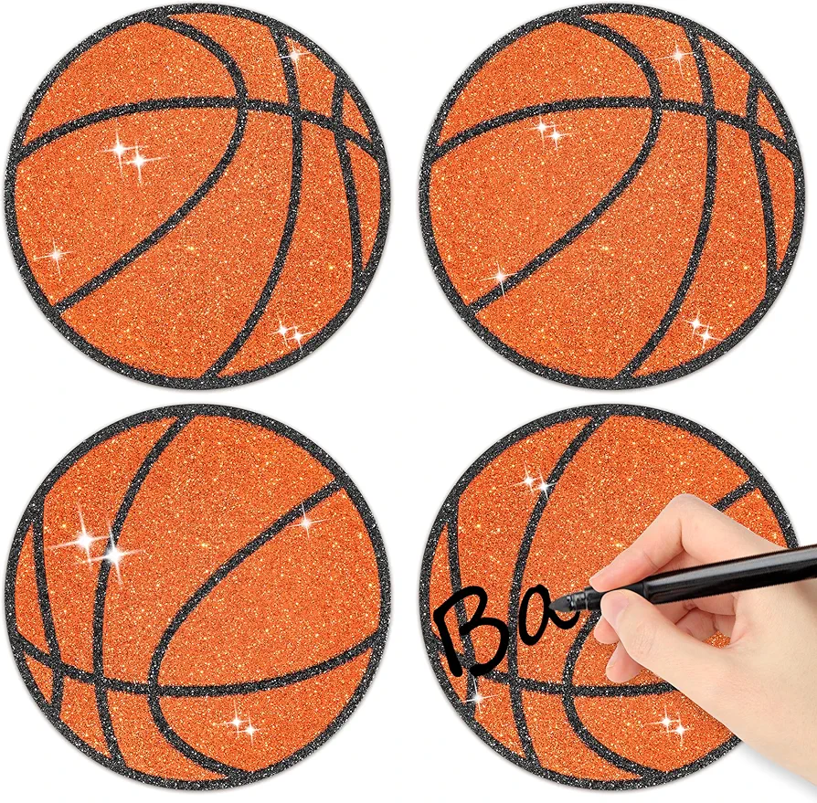 Glitter Basketball Cutouts- 100Pcs Sport Ball Bulletin Board Basketball Shape DIY Paper Cuts Party Decorations for Sports Theme Party Baby Shower Birthday Classroom Game Day Wall Decor Supplies