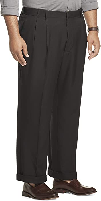 Van Heusen Men's Big and Tall Stretch Traveler Cuffed Crosshatch Pleated Pant