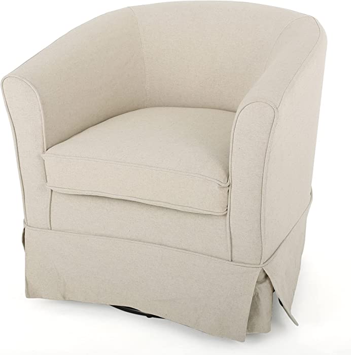 Christopher Knight Home Cecilia Swivel Chair with Loose Cover, Natural Fabric