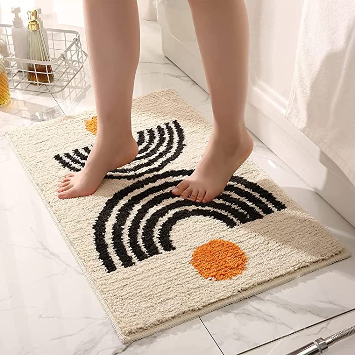 Non-Slip Small Soft Bath-Rugs Microfiber- 16"x24" Bathroom/Bathtub Washable Bath Mats Plush Fluffy Beige