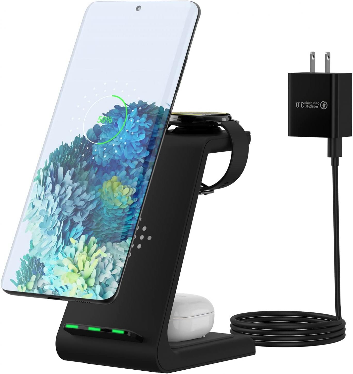 Wireless Charger, 3 in-1 Charging Station for Samsung Device, Phone and Watch Charging Dock for Samsung for Galaxy S22 Ultra/S22+/s21/ultra/21+/S20/S10/S9/S8, Watch 4/3/Active 1/2, Buds/Pro/+/Live