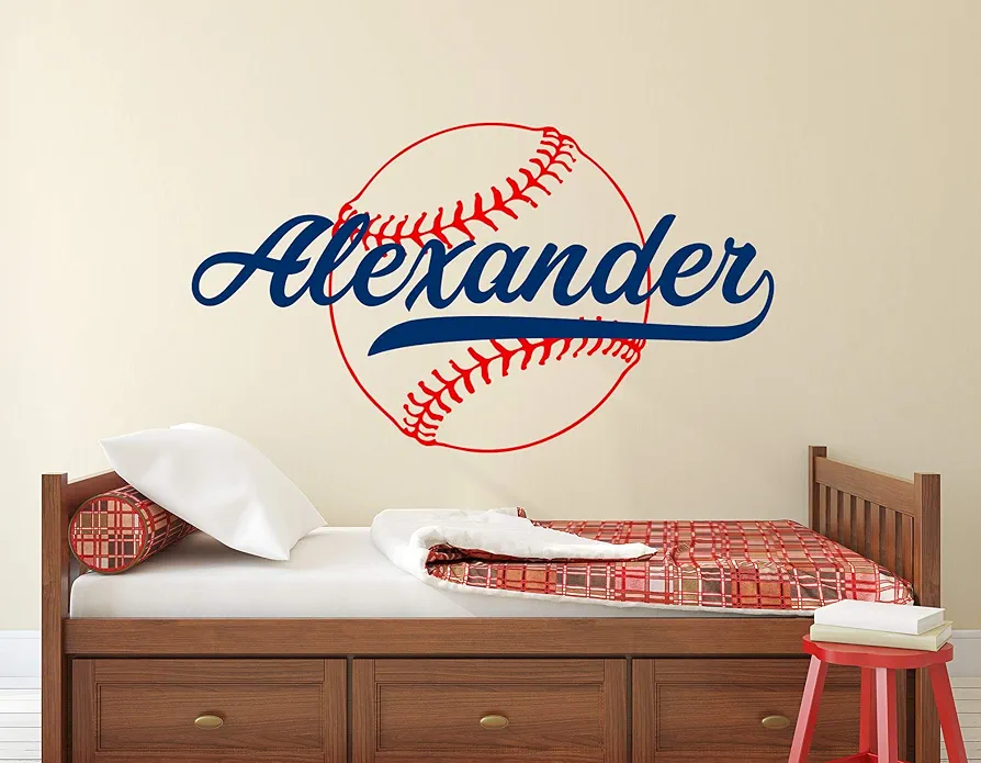 Custom Baseball Name Wall Decal - Baseball Wall Decals - Nursery Wall Decals - Kids Sport Baseball Room Decor Art Mural Vinyl Sticker (22"W x 12"H)