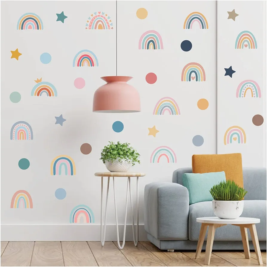 76 PCS Small Boho Rainbow Star Dots Athestic Wall Sticker for Boys Girls Nursery Room Bedroom playroom Study Room Living Room Dance Room