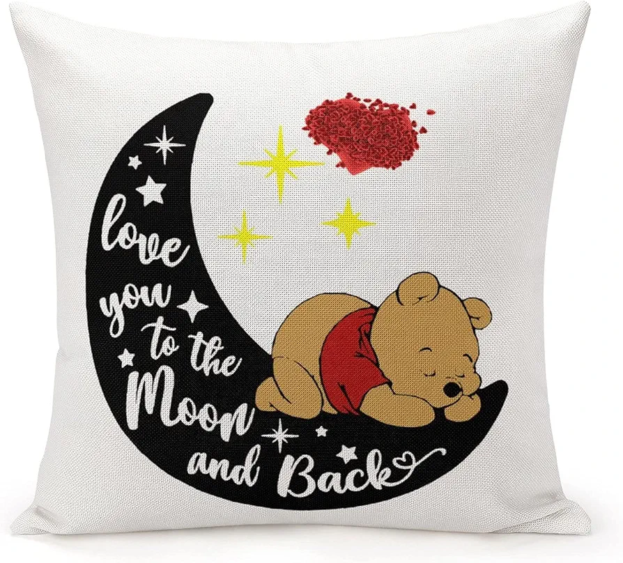 Love You to The Moon and Back Throw Pillow Case, Gifts for Daughter, Gifts for Son, Children Room Decor, Classic Pillow, 18 x 18 Inch Linen Cushion Cover for Sofa Couch Bed