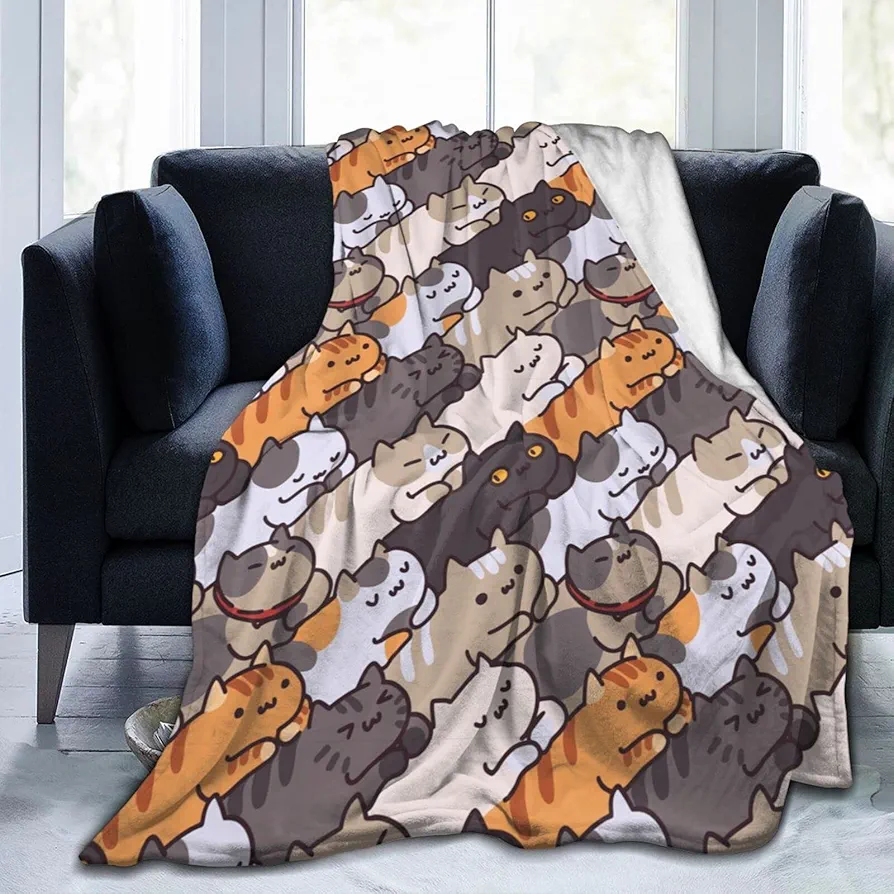 Cartoon Cat Throw Blanket Soft Fleece Blankets Plush Comfy Microfiber Throws Decor for Home Bed Couch Living Room Sofa Cozy Warm Present for Women Boys Girls 50" X 60" Lightweight