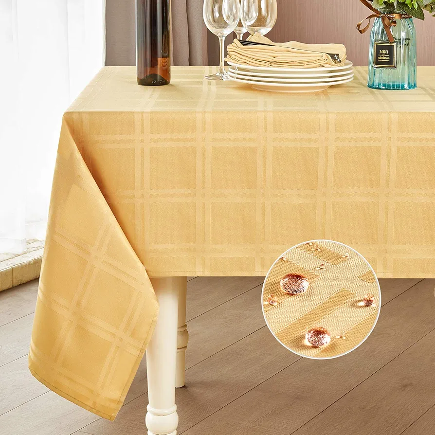 Mebakuk Jacquard Plaid Table Cloth Rectangle Modern Tablecloth Waterproof Anti-Shrink Soft and Wrinkle Resistant Decorative Fabric Table Cover for Kitchen (Gold, 60" x 144" (12-14 Seats))