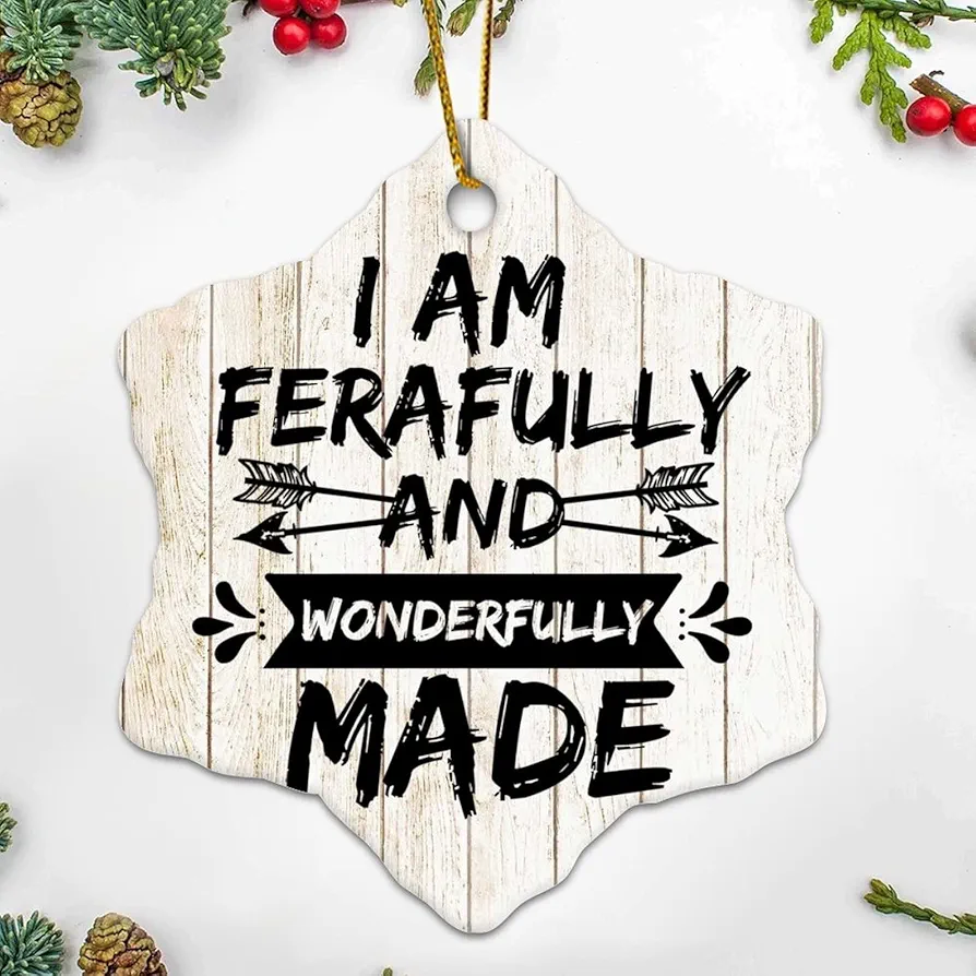 Ceramic Ornament I Am Fearfully and Wonderfully Made Christmas Souvenirs Decorative Hanging Ornaments for Living Room Decor Anniversary Keepsake 3 Inch Pendant.