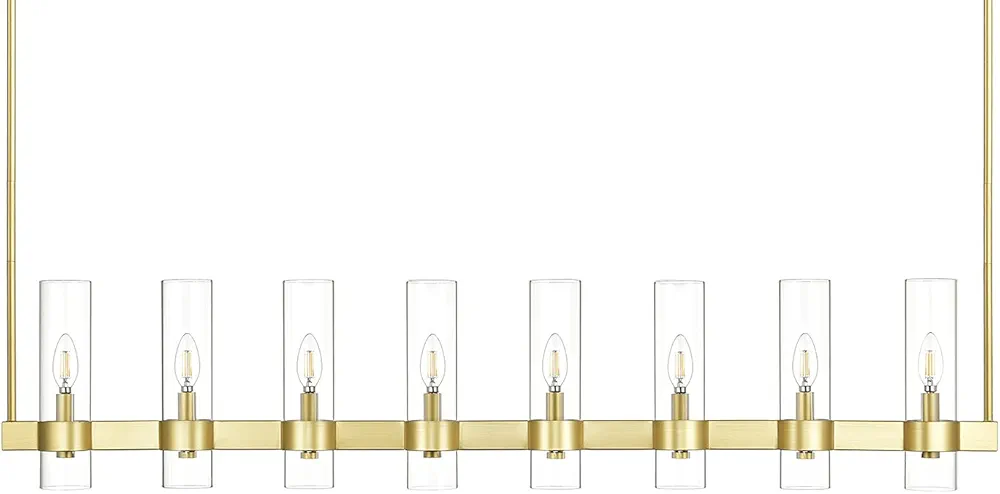 Linea di Liara Teramo Satin Brass Kitchen Island Lighting - Modern Farmhouse Rectangle Dining Room Light Fixtures - 54 inch 8 Light Linear Chandelier