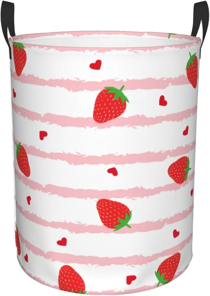 Laundry Basket Love Strawberry Oxford Cloth Collapsible Laundry Hamper Storage Basket with Handle for Kitchen Bedroom Living room