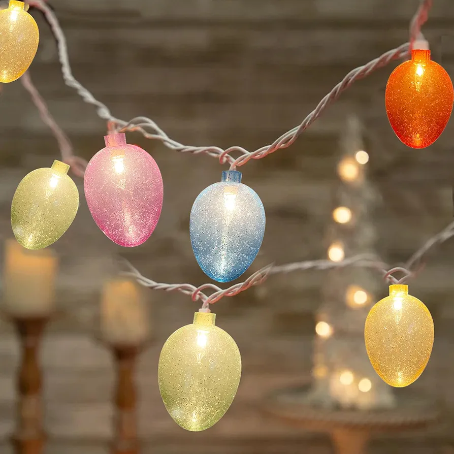 Easter Lights String,8.5Ft Easter Day Lights with 10 Multicolor Shiny Glitter Egg Lights, Plug in Easter String Lights for Indoor Party Bedroom Classroom Easter Decorations