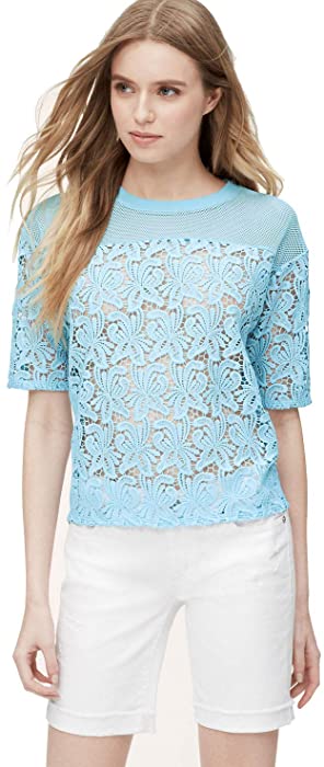 Ann Taylor LOFT Lace Blossom Tee Color Blue