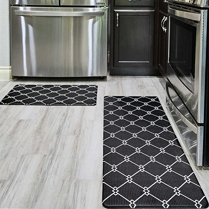 Sierra Concepts Kitchen Mat 2 Piece Rug Combo Set - Anti Fatigue Waterproof Home Décor Cushioned Floor Mats for Standing near Sink, Bathroom, Kitchens, Desk, Runner, Laundry, Ergonomic Non Slip, Black