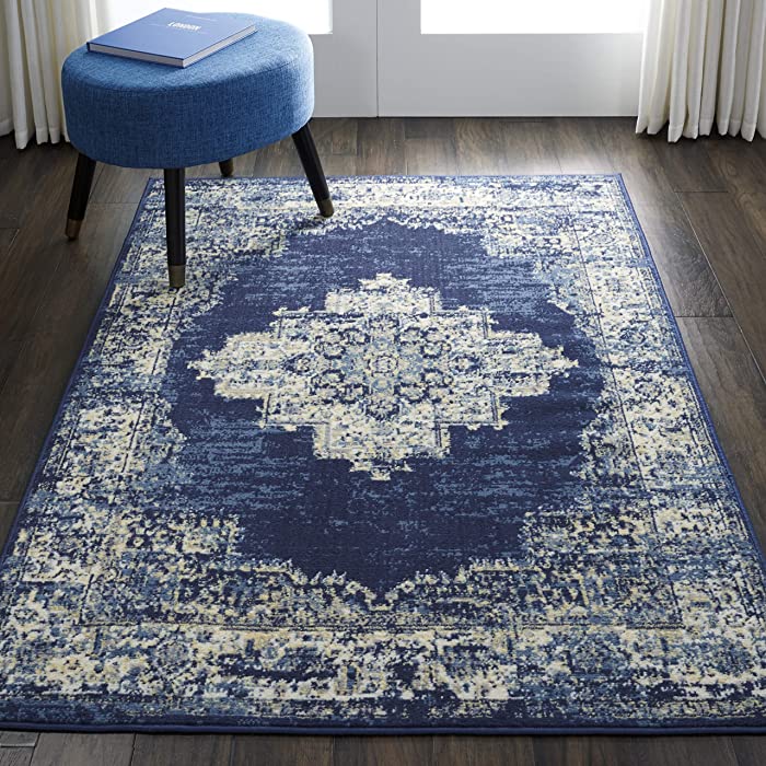 Nourison Grafix Modern Persian Navy Blue 5'3" x 7'3" Area Rug, (5' x 7')