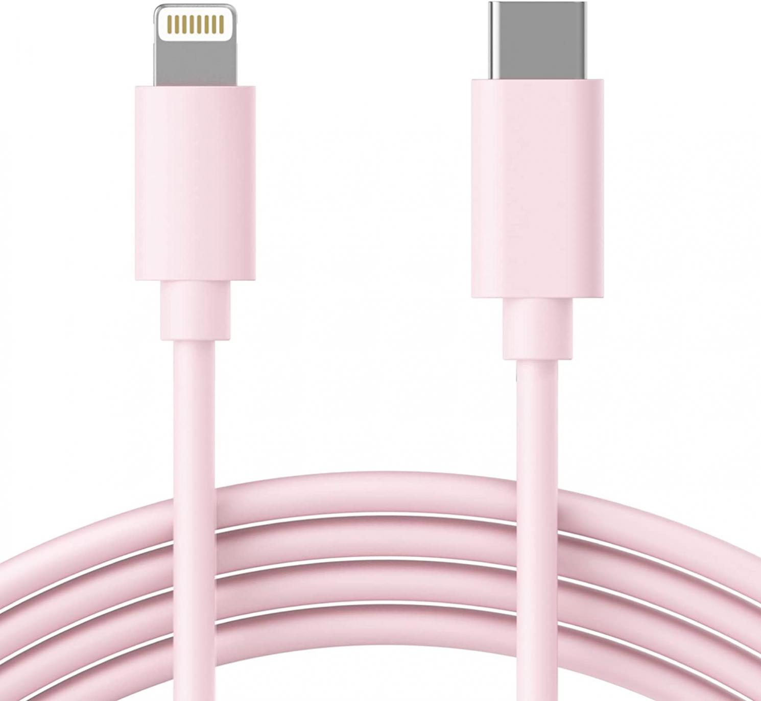 TALK WORKS USB C to Lightning Cable iPhone Charger 10ft Long Heavy Duty Cord - Fast Charging Power Delivery PD MFI Certified for Apple iPhone 13, 12, 11, XR, XS, X, 8, 7, 6, 5, SE, iPad - Pale Pink