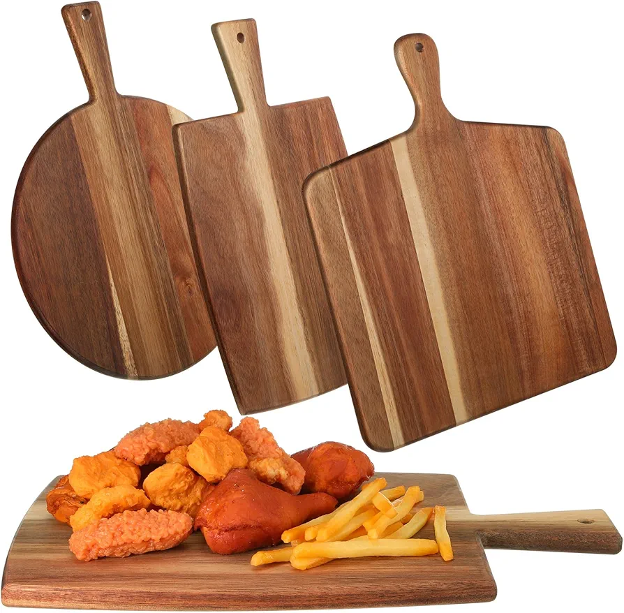 Zhehao 3 Pcs Acacia Wood Cutting Board Set Chopping Board with Handle for Charcuterie Cheese Board Meat Bread Chopping Blocks Vegetables Fruit Kitchen Dining Room Decorative Wooden Serving Board