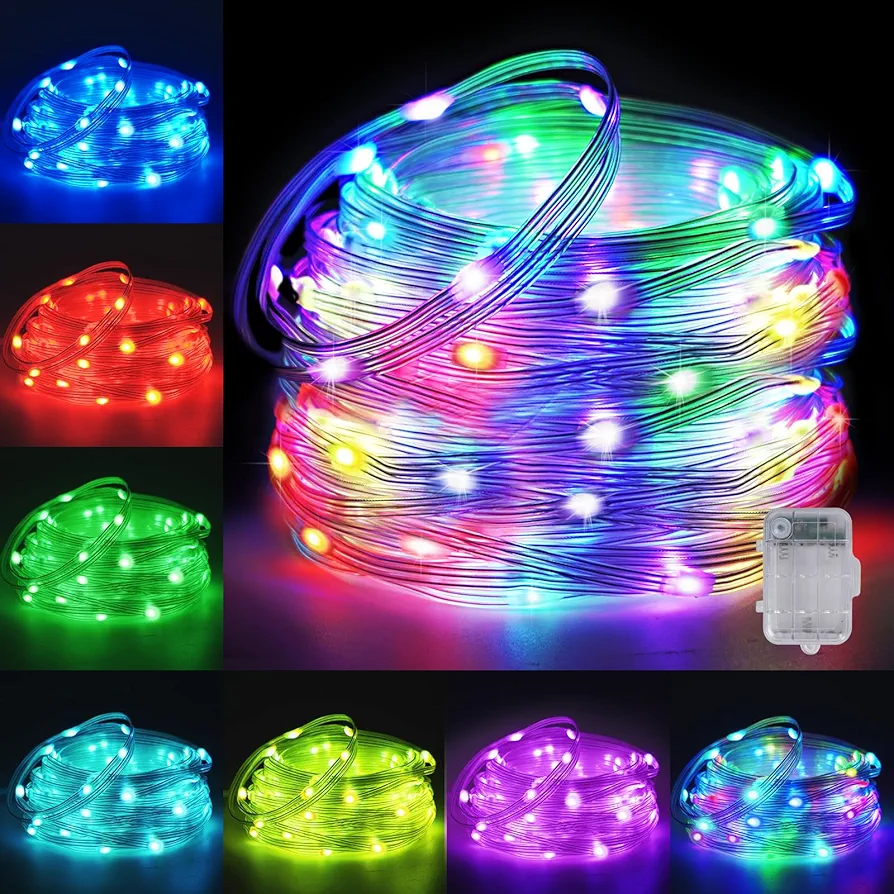 Fairy Lights Battery Operated, 33 FT 100 LED RGB Color Changing String Lights with, Timer, Fairy Lights for Bedroom, Twinkle Lights for Indoor Outdoor Party Christmas Decoration