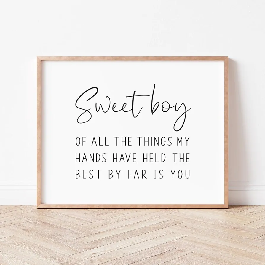 DOLUDO Sweet Boy Nursery Sign Wall Art Canvas Print Of All The Things My Hands Have Held The Best By Far Is You Poster Painting for Kid Room Boy Nursery Decor Baby Gift Unframed