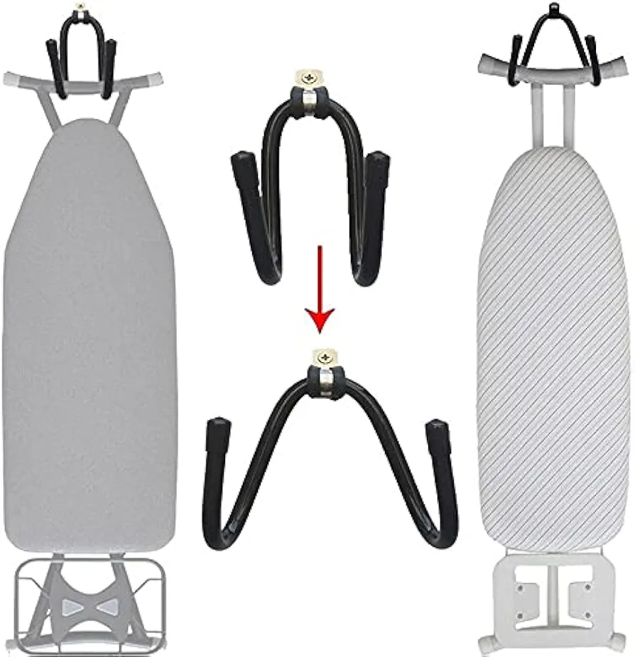 Pmsanzay Ironing Board Hanger Wall Mount Ironing Board Holder Organizer Wall Rack Iron Board Caddy, Adjustable Rack Great for Laundry Rooms Storage Rack Hanging Shelf Hanger - Hold up to 50LB.