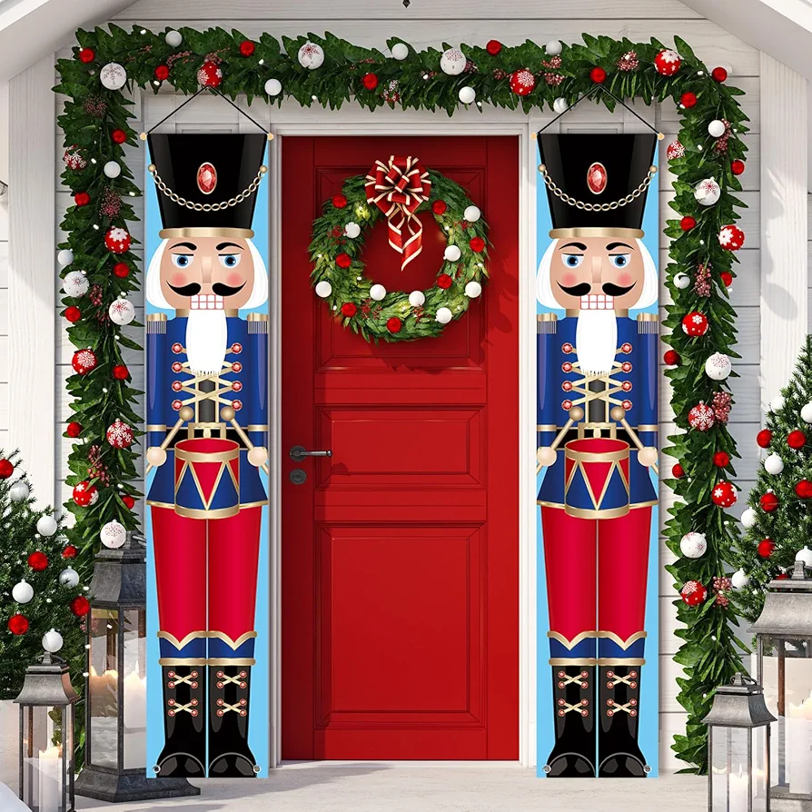 Nutcracker Drummer Soldier Christmas Door Banners Decoration for Home Nutcracker Décor Indoor & Outdoor Porch Signs Xmas Banners for Front Door Living Room Kitchen Wall Holiday Party (NUTCRACKER