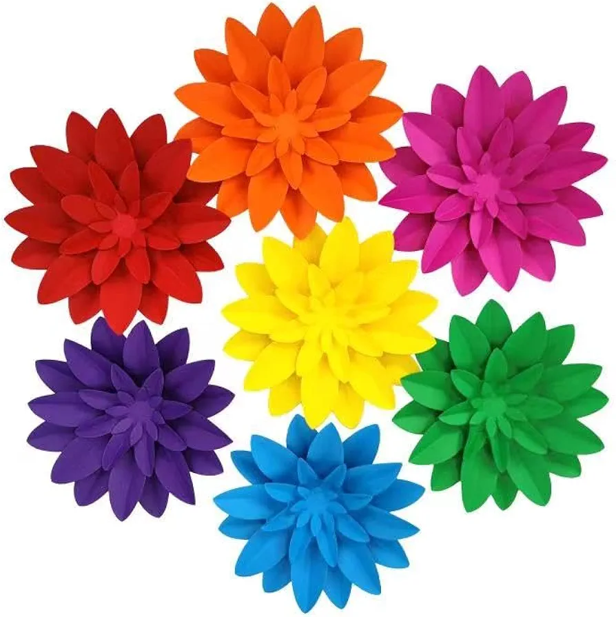 Mybbshower Rainbow 3D Paper Flower 9 inch Classroom Decorative Wall for Baby Kids Nursery Shower Decor Birthday Backdrop Photography Prop Pack of 7