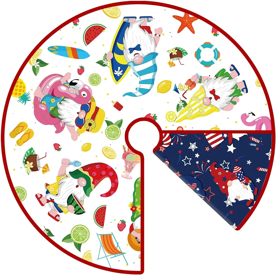 Summer Tree Skirt Independence Day 36 Inch Reversible Summer 4th of July Double Sided Print Mat Christmas Party Supplies for Home Tabletop Trees Holiday Decoration (Summer/Independence Day)