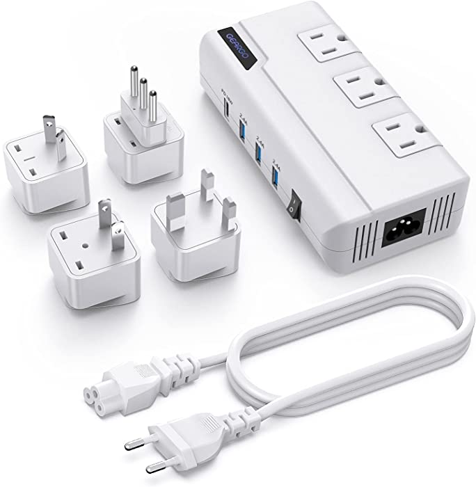 220V to 110V Converter, GEARGO 230W Voltage Converter for Hair Straightener, Curling Iron with Type C Port PD18W, 4 USB Charging and 3 AC Sockets, EU/UK/AU/US/IT Worldwide Universal Travel Adapter