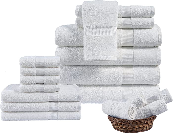 Bath Towels for Bathroom Set-18 PC 100% Cotton White Bathroom Towel Set, Soft Spa & Hotel Quality Towel Set - 4 Bathroom Towels, 6 Hand Towels for Bathroom, 8 Wash Cloths for Your Body