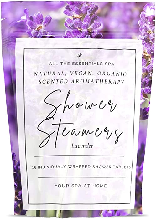 Organic Shower Steamers Lavender Shower Steamer Aromatherapy – Lavender for Nighttime Relaxation – Daily Essential Fizzies Bath Bomb Melts Gifts for Men & Women (Pack of 15)