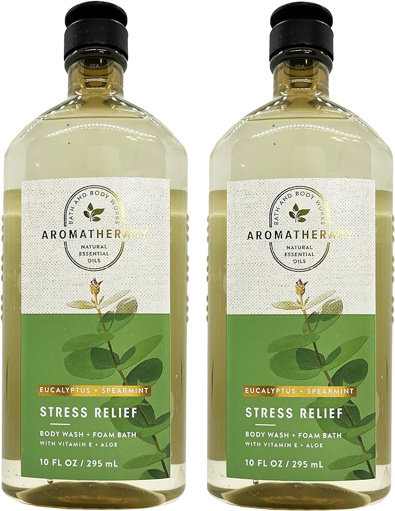 Bath and Body Works 2 Pack Aromatherapy Stress Relief Eucalyptus & Spearmint Shower Gel. 10 Oz.