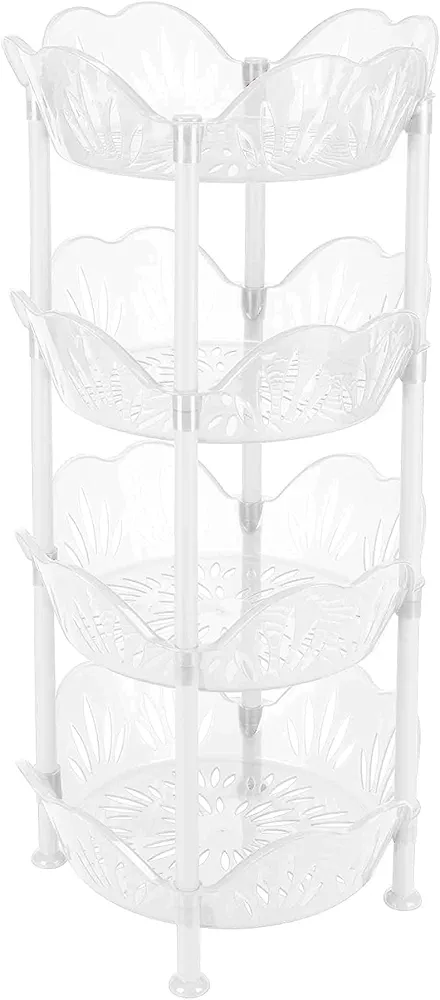 Kitchen Details 4 Tier Large Basket Shelf | Round | Storage & Organizer | Kitchen | Bathroom | Laundry Room | Office | Good for Food and Kitchen Supplies | White