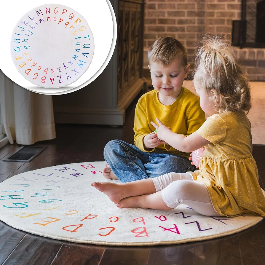 ABC Rug for Kids Room - 40 inch Round Alphabet Rug - ABC Classroom Rug for Kids Learning - Round Rug for Kids Room Decor - ABC Rugs for Kids Playroom - Round Nursery Rug - ABC Mats for Floor Toddlers