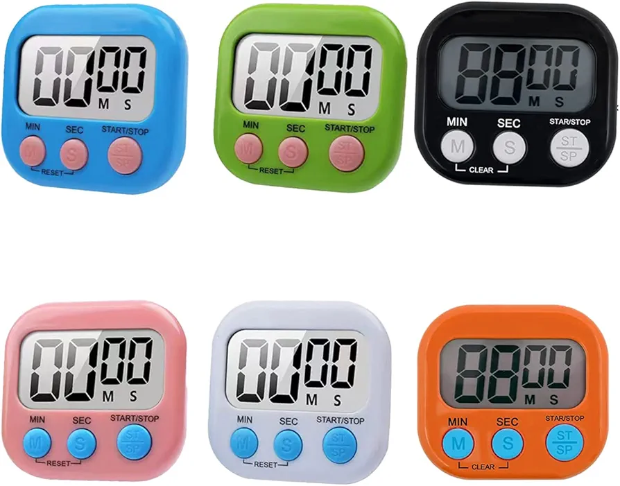 6 Pack Digital Kitchen Timer, Magnetic Kitchen Timer, Big Digits Loud Alarm Magnetic Back Count Up Countdown Timer with ON/Off Switch for Teachers,Classroom,Homework,Cooking,Baking