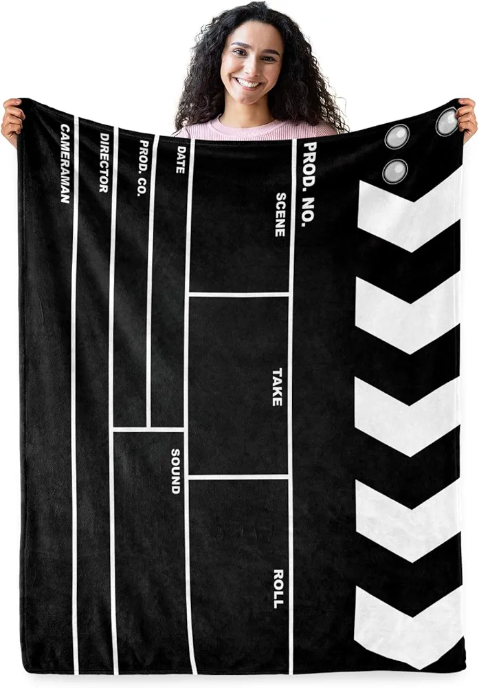 Movie Clapboard Throw Blanket - Movie Director Board Theme Gifts for Movie Lover Adult Kids, Soft Blanket for Boys Girls Home Room Decor, Mothers Day Birthday Christmas Valentines Day Gifts, 50"x60"