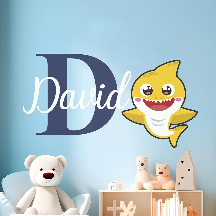 EGD Personalized Baby Shark Wall Decor I Name & Initial Wall Decals I Custom Name for Your Baby Room Decoration I Nursery Decor for Girls & Boys I Multiple Options for Customization