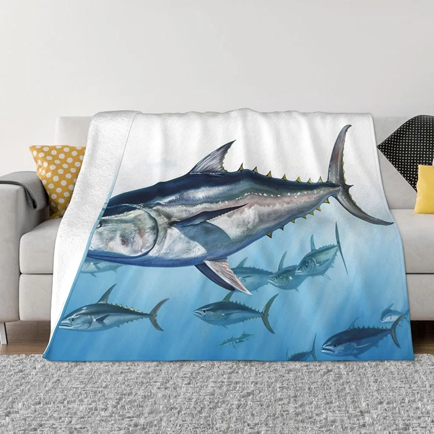 Bluefin Tuna Thunnus Print Flannel Blanket Lightweight Ultra-Soft Warm Throw Blanket 60"X50" Travel Blanket All Seasons Blanket for Bed Sofa Office Living Room Camping Gifts